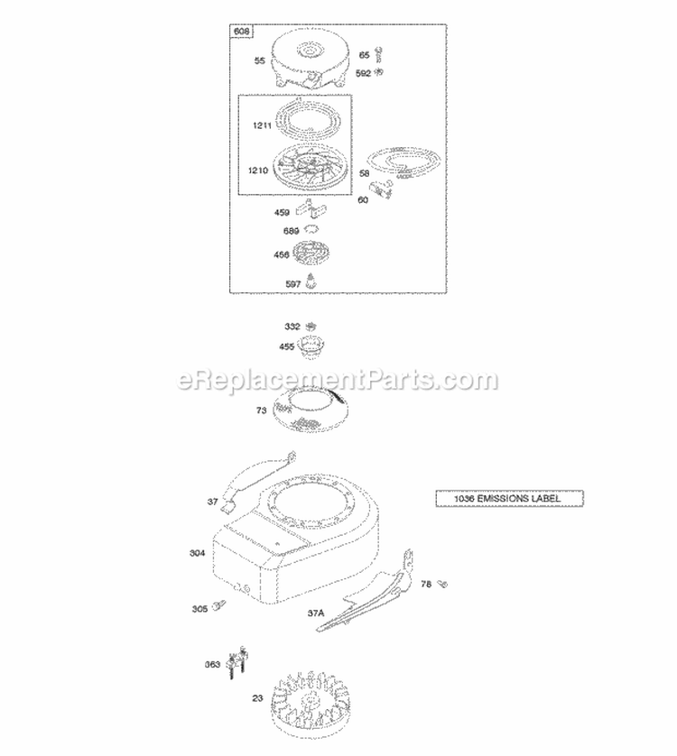 Blower HousingShrouds Flywheel Rewind Starter Diagram and Parts List for 09K502-1251-F1  Briggs and Stratton Engine
